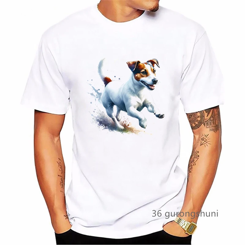 

Watercolor Russell Terrier Animal Printed T Shirt Men Summer Fashion Short Sleeve Tshirt Homme Kawaii Dog T-Shirt