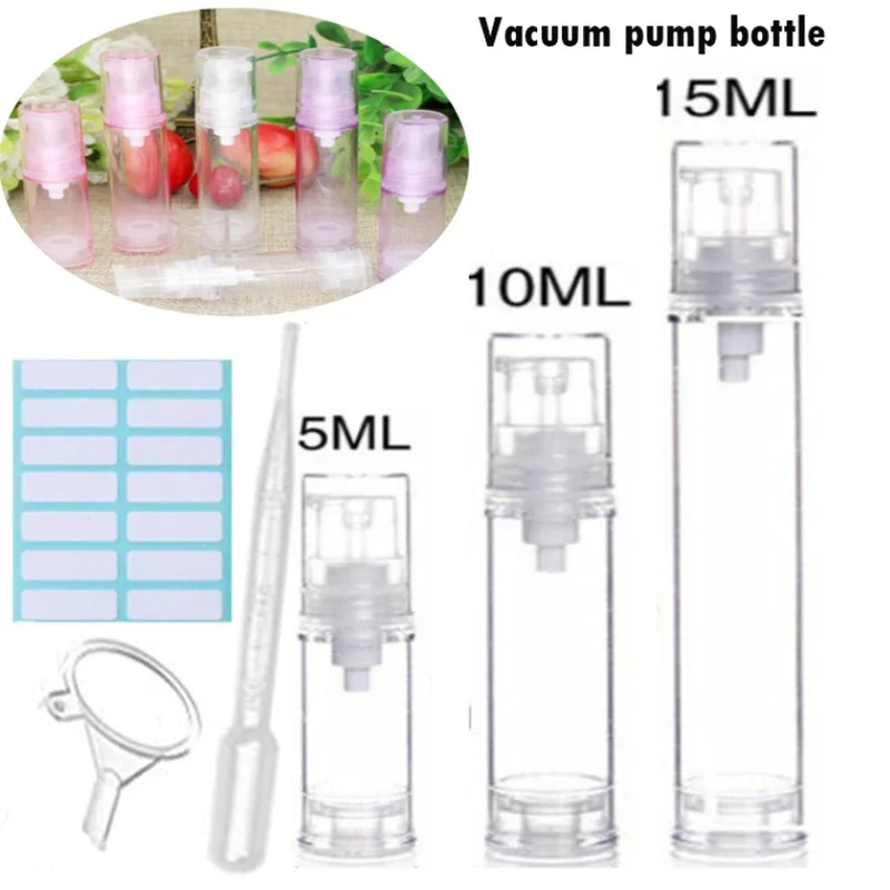 

5/10/12/15ml Empty Airless Pump Bottles Cosmetic Lotion Container Travel Use with Funnel and Dropper