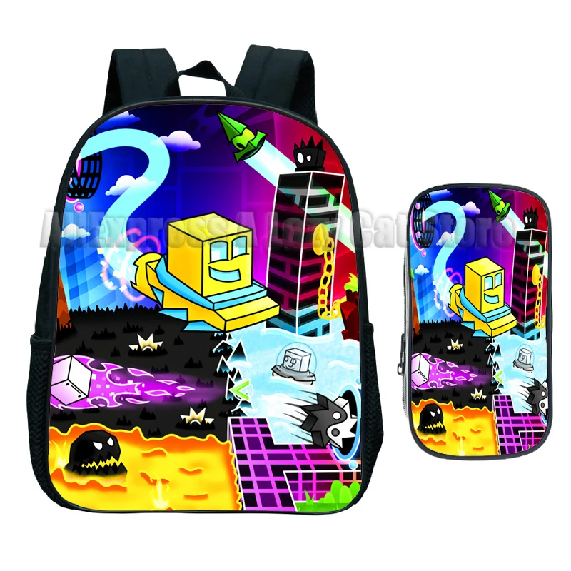 Böse Geometrie Dash Schult aschen Cartoon Kinder trend igen Rucksack wasserdicht Kindergarten Grundschule Schüler Rucksack Schule Bücher tasche