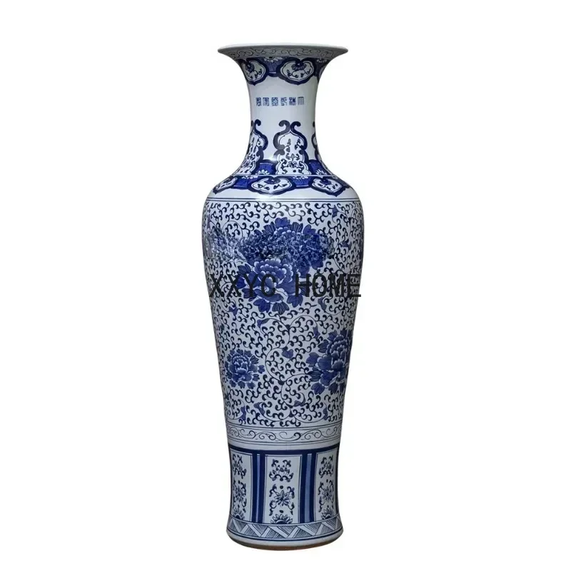 

Jingdezhen Ceramic Floor Vase Chinese Hand-Painted Blue and White Porcelain Decoration Company Opening Large Porcelain Bottle