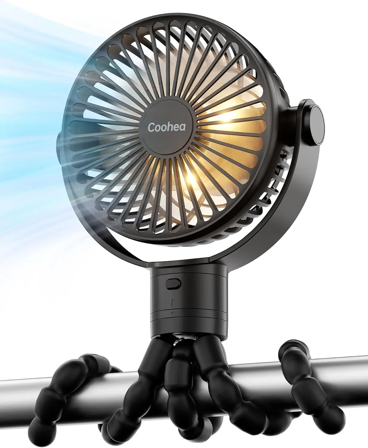 

Перезаряжаемый портативный вентилятор для коляски, 3-скоростной тихий мини-вентилятор с подсветкой, 360° ° Вращающийся, для автокресла, кровати, путешествий – черный