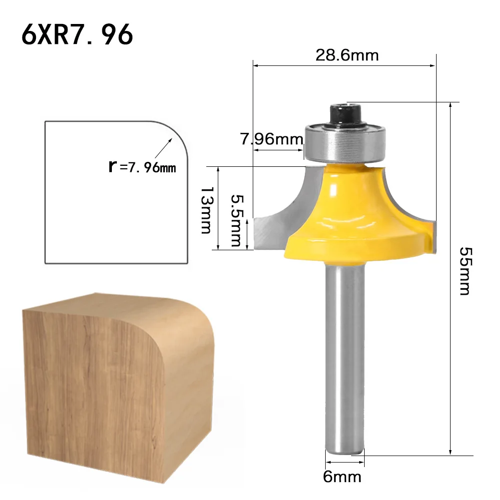 1PC 6MM Shank Milling Cutter Wood Carving Corner Round Over Router Bit with BearingMilling Cutter Wood Woodwork Tungsten Carbide