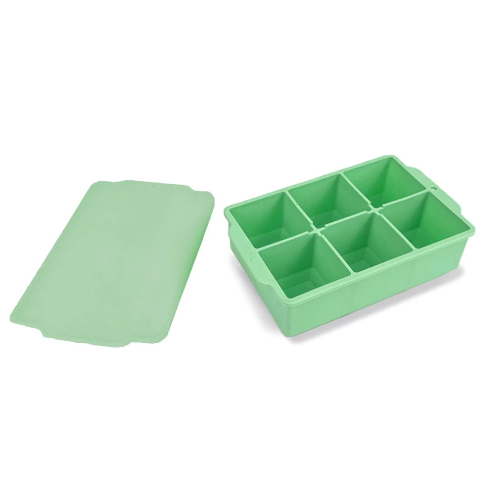 6 Grid Square Ice Tray with Removable Lid Easy Release Flexible Ice Cube Molds for Cocktails Whiskey Drinks