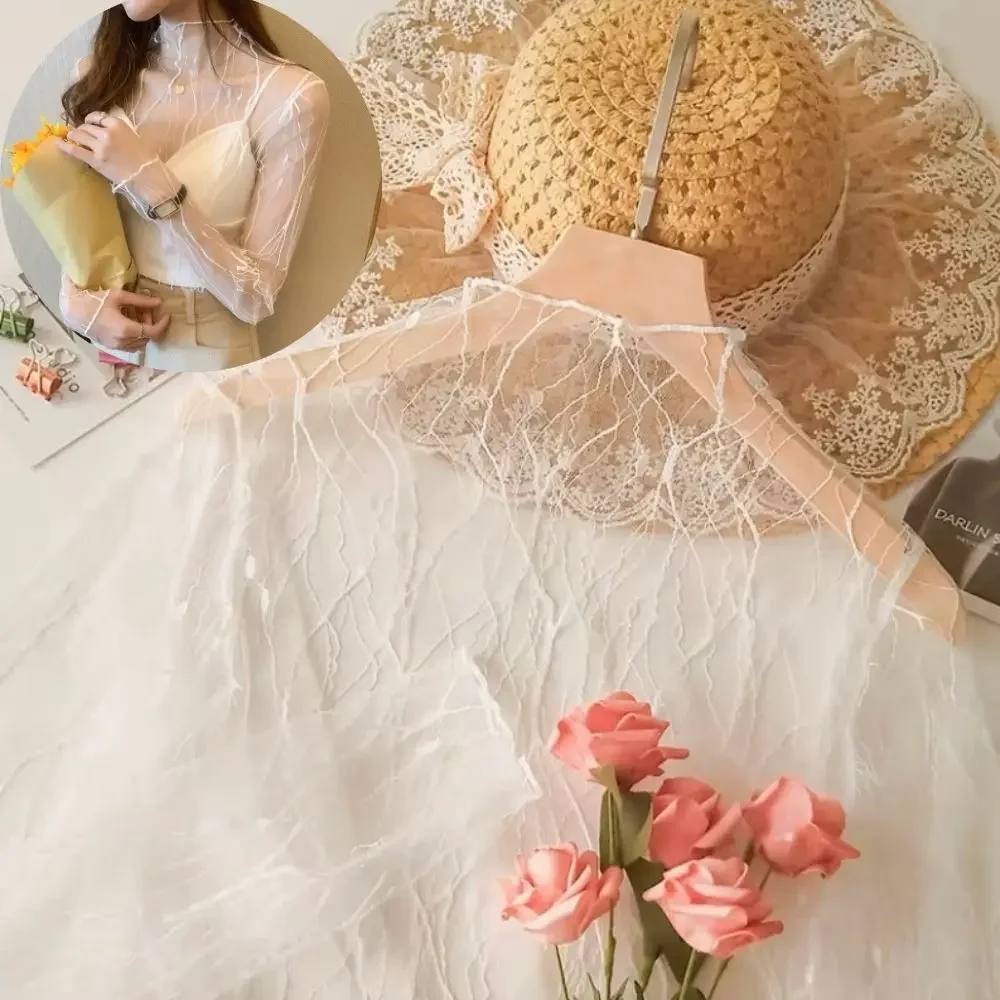 Sexy zwarte lijn dames T-shirt kant doorzichtige dames top met lange mouwen transparante mesh coltrui dieptepunt shirts kleding