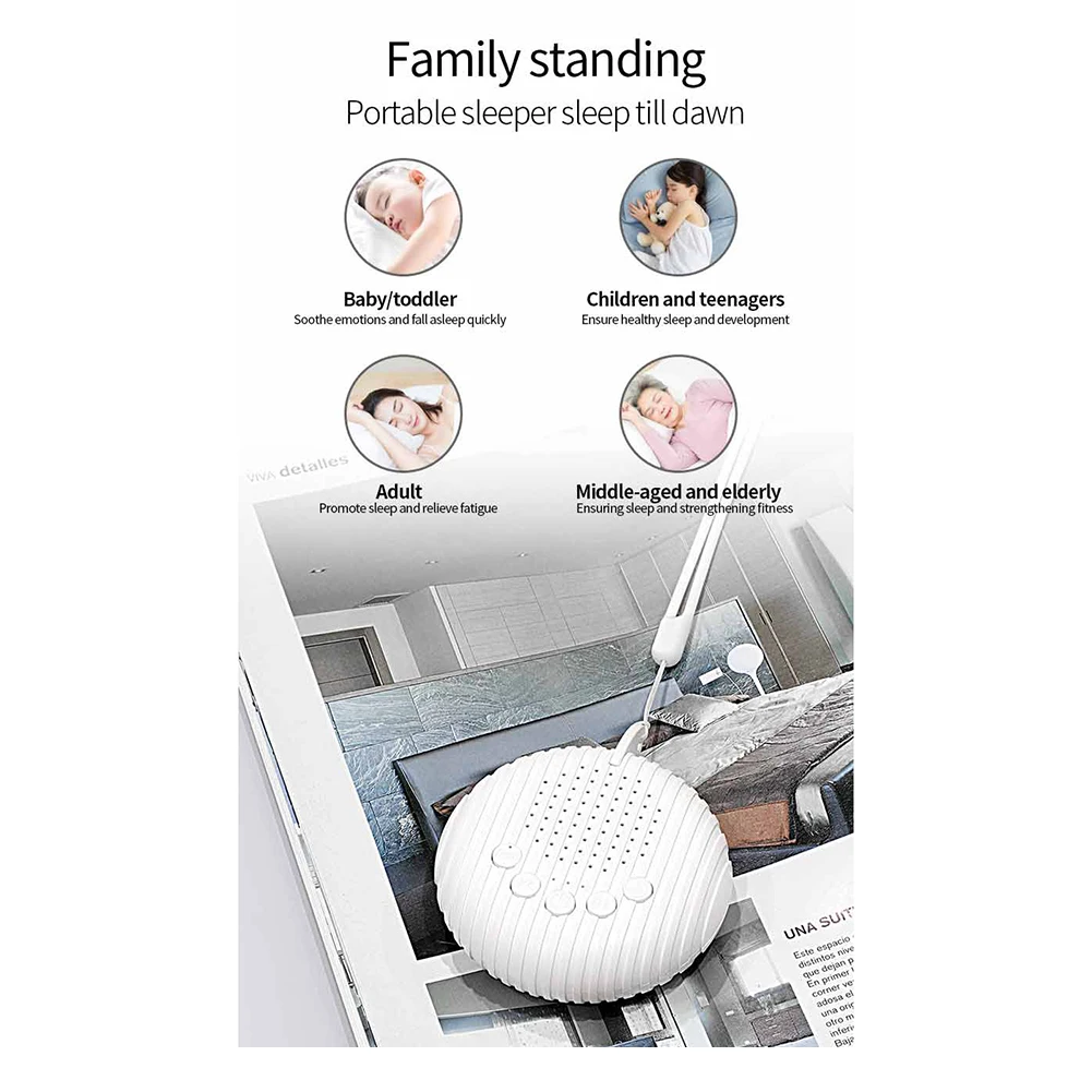 

Portable Sleep Machine 10 Soothing Sounds Rechargeable White Noise Sound Machine Sleeping Relaxation for Home Travel