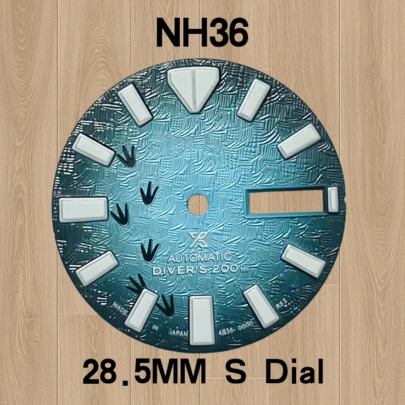 

NH36 dial 28.5mm S logo, green luminous, dual calendar, suitable for NH36 movement, mechanical watch modification parts