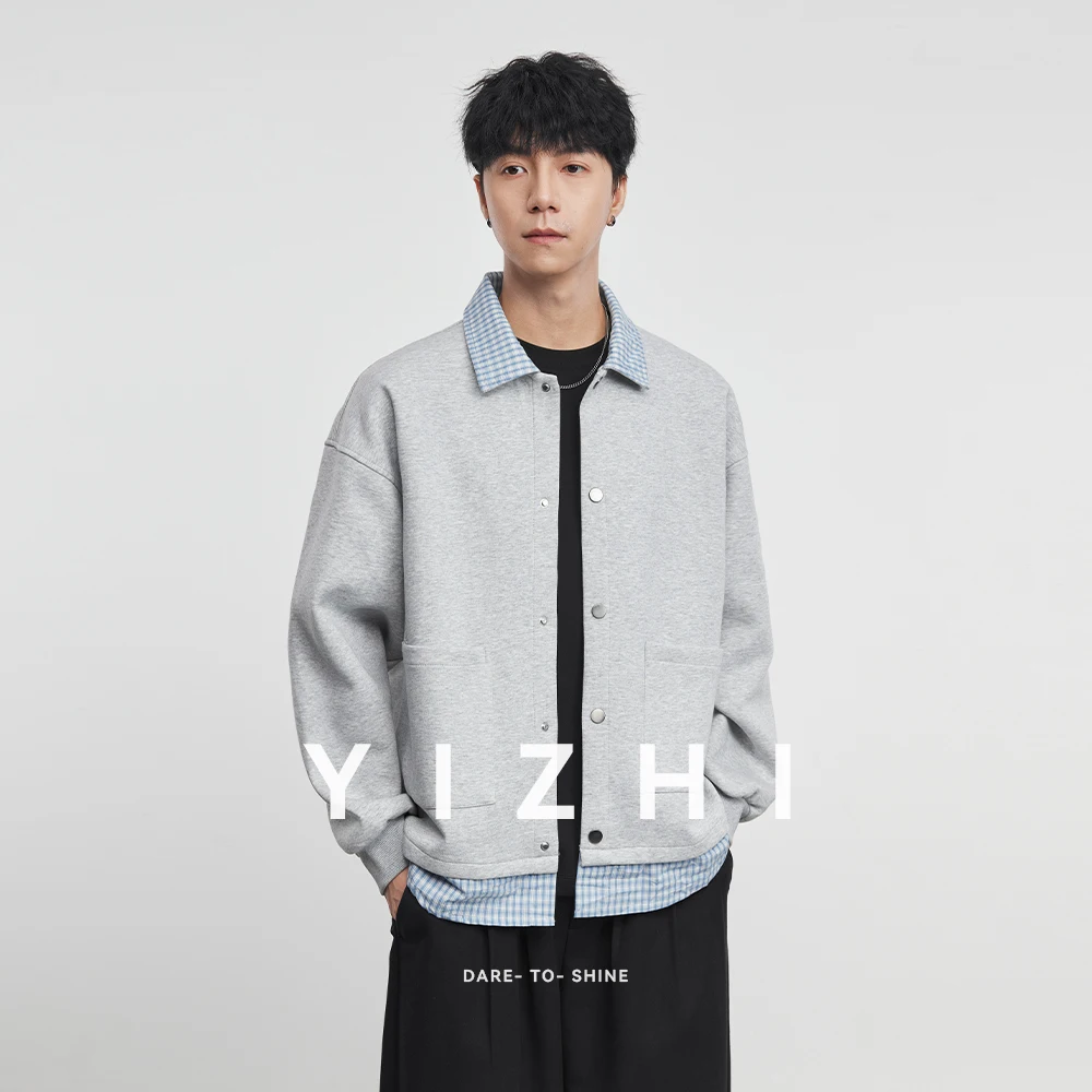 

Fashion Men's Korean Style Fake Two-piece Plaid Splicing Cardigan Jacket 2025 Autumn Winter New High-end Loose Versatile Jacket