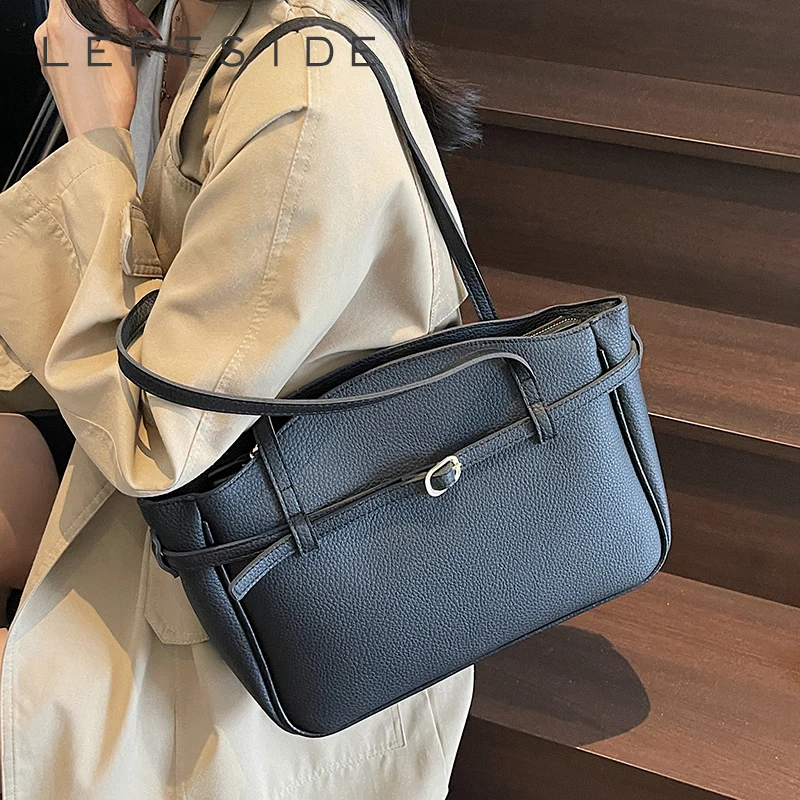 

LEFTSIDE 2025 PU Leather Luxury Simple Tote Bag Female Underarm Bag 2025 Female Handbags Solid Color Shoulder Bag Every Hand