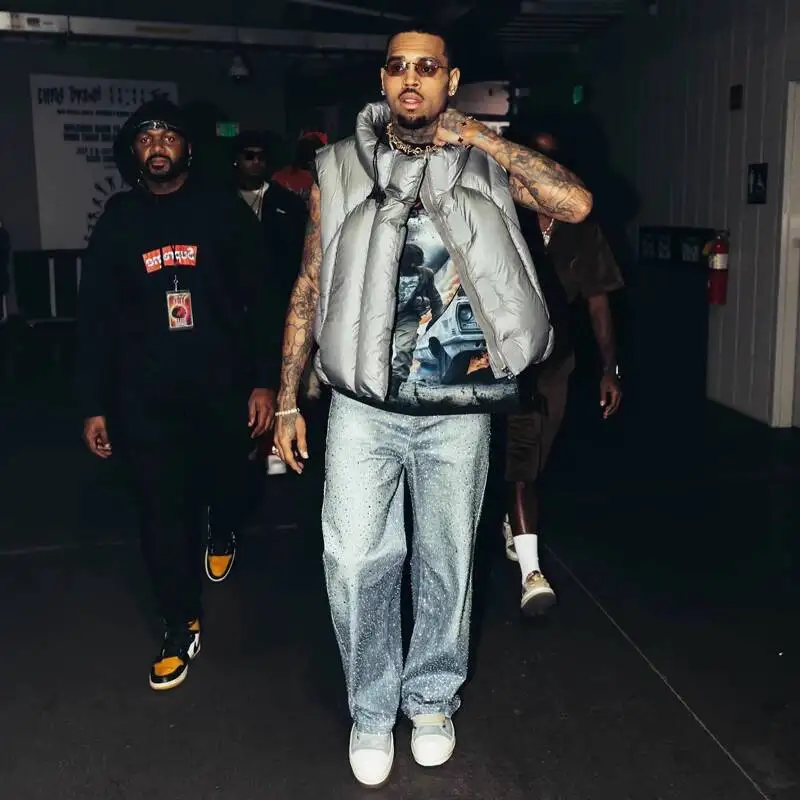 MWJLPWQ American Hip Hop Rhinestone Jeans Men's Trend Vintage Printed Design Streetwear Loose Straight Wide Leg Pants Tide 20254