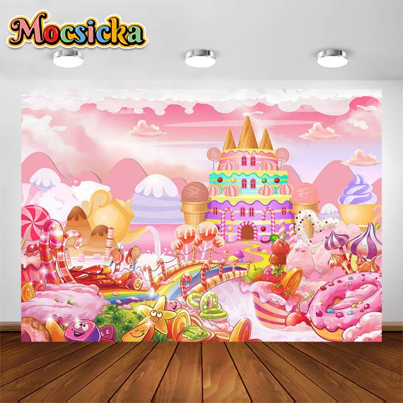 Mocsicka Pink Dessert Paradise Photography Backdrop Baby Shower Birthday Party Candy Land Decorate Background Photo Studio Props