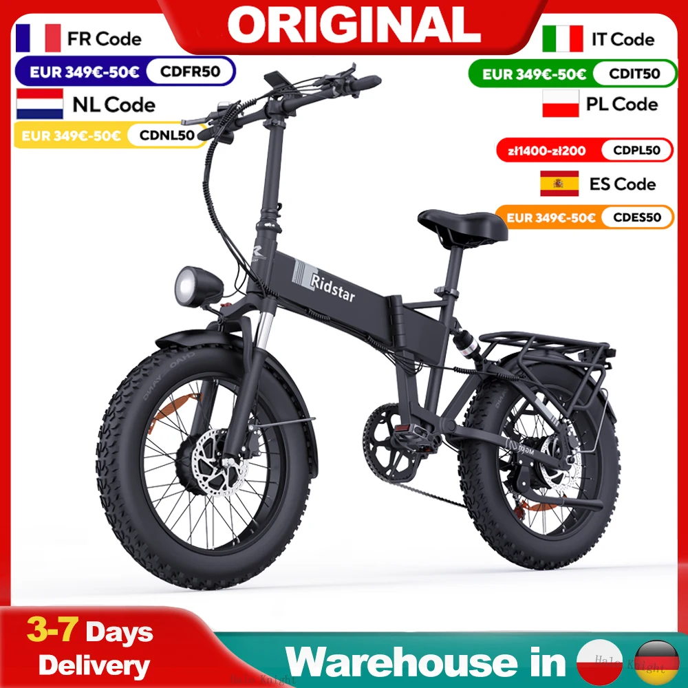 48V 2000W 23AH Dual Motor Fast Adult Ebike 20*4.0 Fat Tire Foldable Electric Mountain Bike Man Powerful Ridstar H20Pro E-Bike