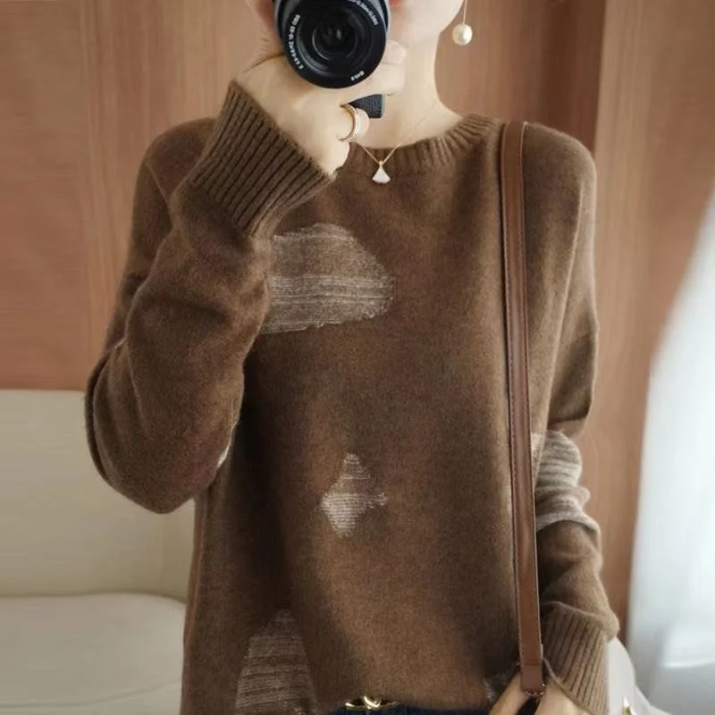 

Женский свободный крой, круглый свитер Camere Ne, осенне-зимний базовый слой, трикотаж, удобный дышащий цветной свитер для поездок на работу