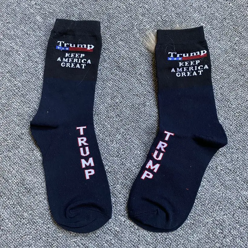 Spoof Funny President Donald Trump Socks with 3D Fake Hair Crew Sock for Mens Compression Socks Streetwear Hip Hop Socks