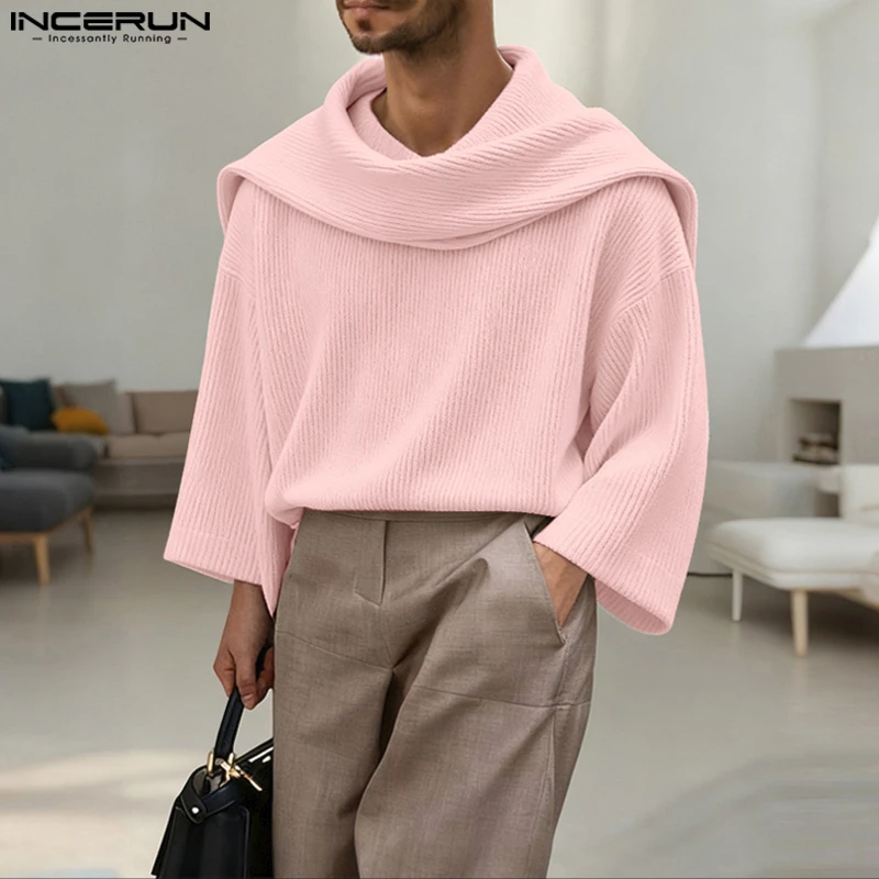

INCERUN Men Sweaters Solid Color Turtleneck Long Sleeve Knitted Male Pullovers Streetwear Loose Fashion Casual Men Clothing 2026
