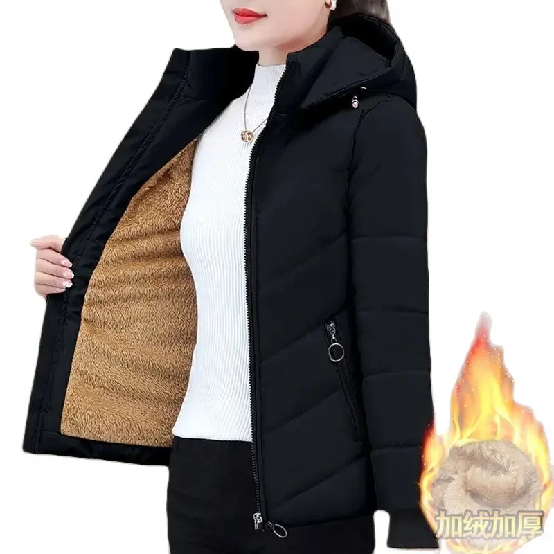 Doudoune matelassurera en velours pour femme, manteau à capuche chaud pour femme, coton, sourire, M- 5XL, dames, mode, hiver, nouveau, 2023