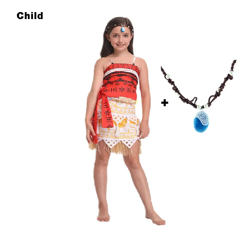 Kids Cosplay Vaiana Moana Princess Costume Dress Adult Necklace Girls Halloween Party Carnival Maui Moana Dress Costumes Cosplay