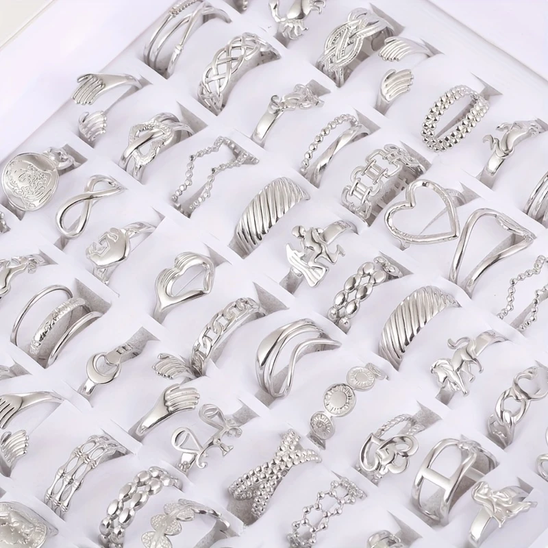 10Pcs/Lot Fashion Stacking Stainless Steel Rings For Women Men Mix Style Open Adjustion Jewelry Party Gifts