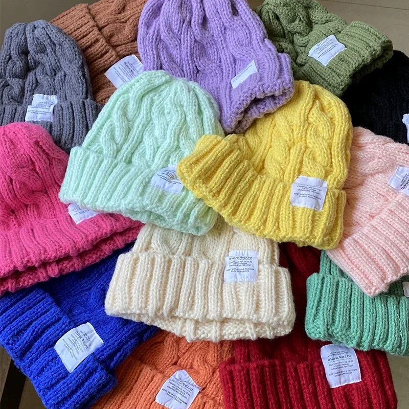 Women Baggy Slouchy Solid Wool Cap Colors Winter Knitted Beanies Hat for Outdoors Warm Bonnet Hoods Female Snow Ski Warmer Gorra