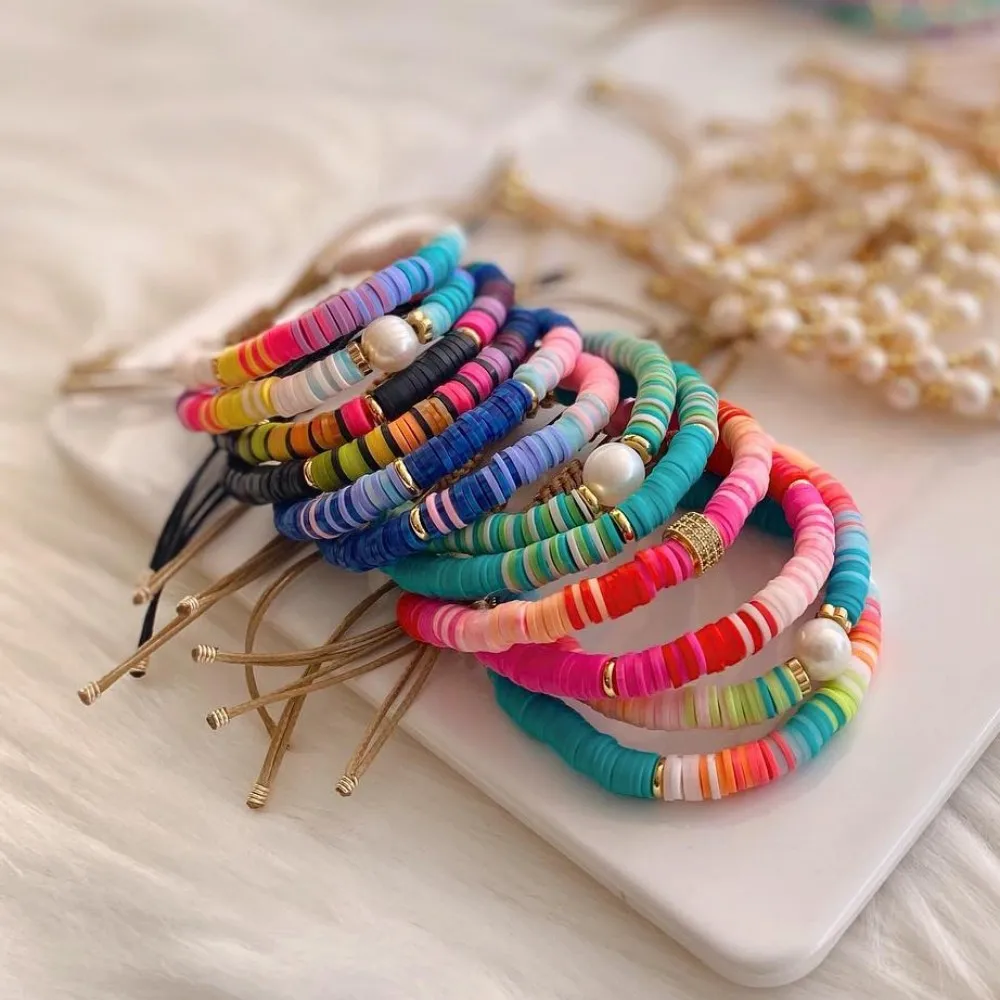 Go2boho Ins Heish Beaded Bracelet Jewelry for Women 2023 New Rainbow Jewellery Fashion Trendy Polymer Clay Beaded Bracelets