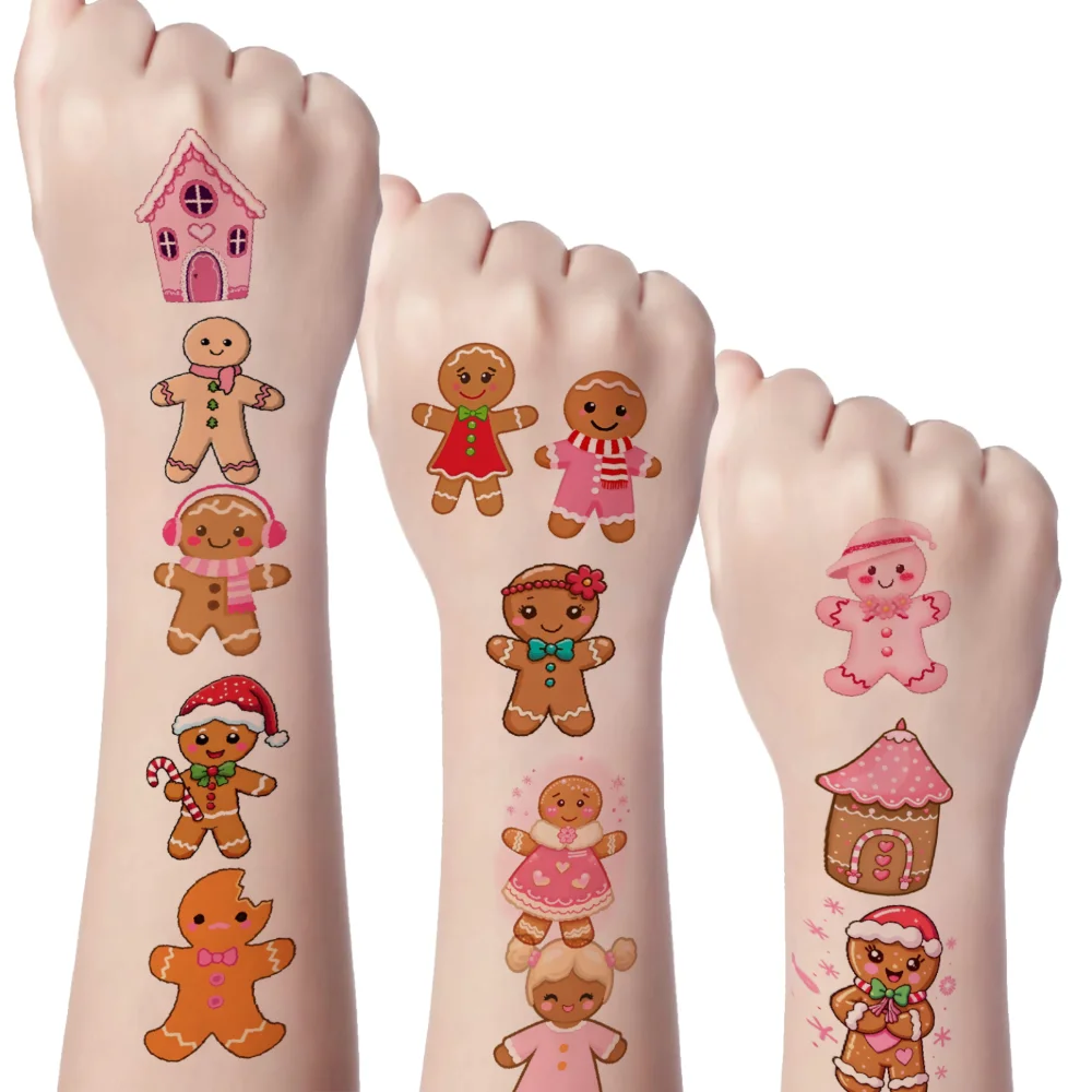 

54pcs Temporary Tattoo Cupcake Temporary Tattoo Stickers Candy Cane Gingerbread Man Waterproof Long-lasting Body Stickers
