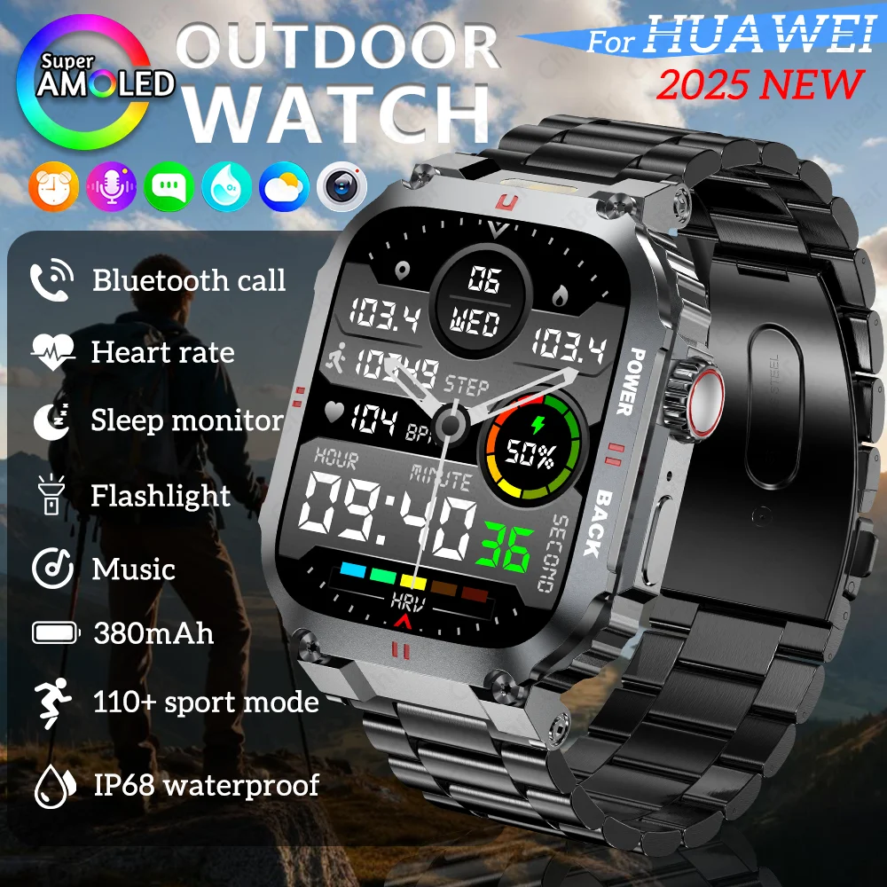 

2025 Outdoor Military Men's Smartwatch Fitness Clock Bluetooth Call Smart Watch IP68 Waterproof Sports Wrist Watches For Huawei