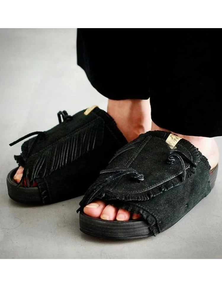 

Visvi CHRISTO summer new tassel cowhide heightened breathable suede slippers