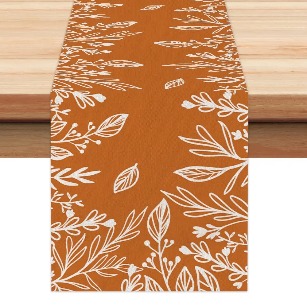 

Fall Thanksgiving Table Runner,Orange Leaves,Seasonal Burlap Farmhouse, Indoor Autumn Table Runner for Home