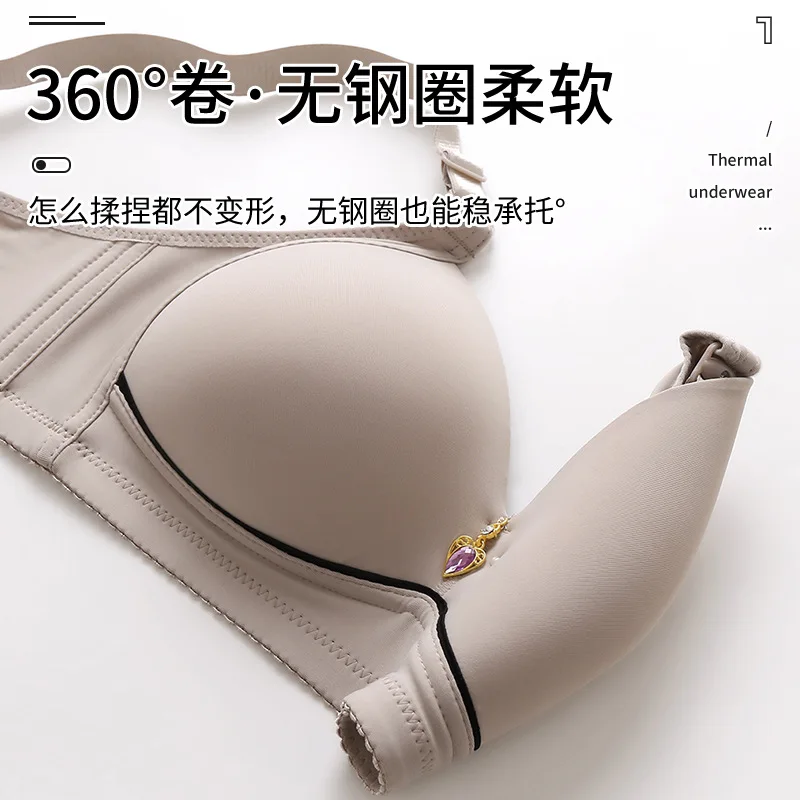 Mom Brassiere Without Steel Ring Breathable Gathered Ladies Underwear Non-magnetic Thin Cup Glossy Obese Female Ladies Bra