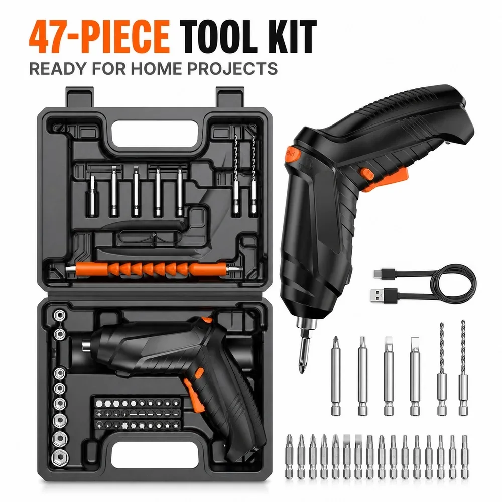 Rechargeable Electric Screwdriver 3.7V, 2-In-1 Folding Mini Power Driver With Bits Sockets And Carrying Case 05