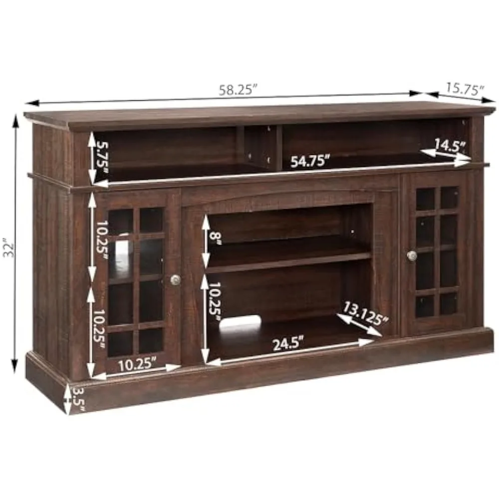حامل تلفزيون اسبريسو - مركز ترفيه على الطراز الريفي الأمريكي التقليدي مع مساحة تخزين - يناسب تلفزيون 65 بوصة - وحدة تحكم الوسائط لـ l #2