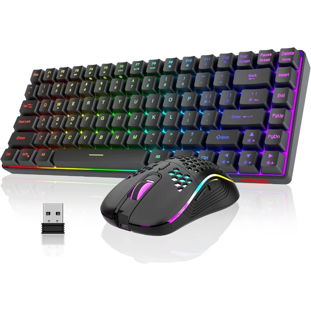 Wireless Keyboard and Mouse Combo, Rainbow Backlit Rechargeable, 75% Compact Gaming Keyboard & Lightweight Optical Mouse