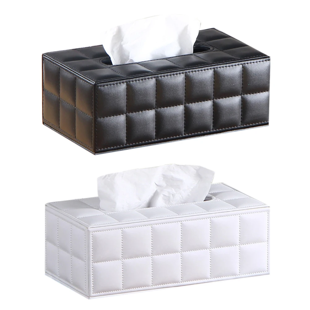 

Premium PU Desktop Tissue Box Holder with Storage Space Paper Towel Napkin Organizer for Office Living Room Decor White