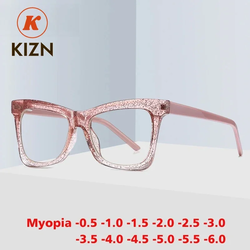 

KIZN Cat Eye Myopia Prescription Glasses Women Anti Blue Light Computer Optical Eyeglasses Photochromism Big Frame -0.50 to -10