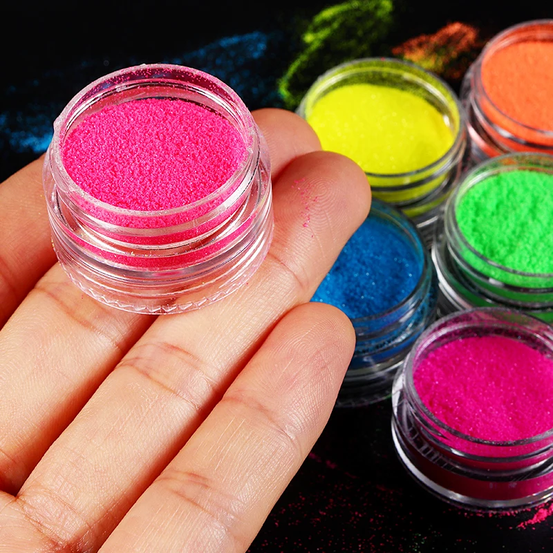 6Pcs UV เรซิ่นบรรจุ Neon Shiny น้ำตาลผงสีเรืองแสง Glitter สำหรับอีพ็อกซี่เรซิ่นงานฝีมือตกแต่งเล็บ DIY ทำ