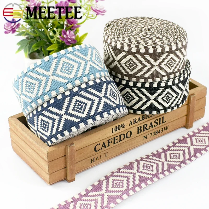 Meetee-Webbing Jacquard Étnico, 2m, 5m, fitas de lona de algodão grosso de 38mm, vestuário, costura, acessórios de renda, 1,2mm