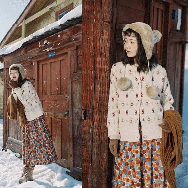 Saia retrô de veludo cotelê feminina, comprimento médio, cintura alta, suéter, balanço grande, roupas de inverno, Y2K