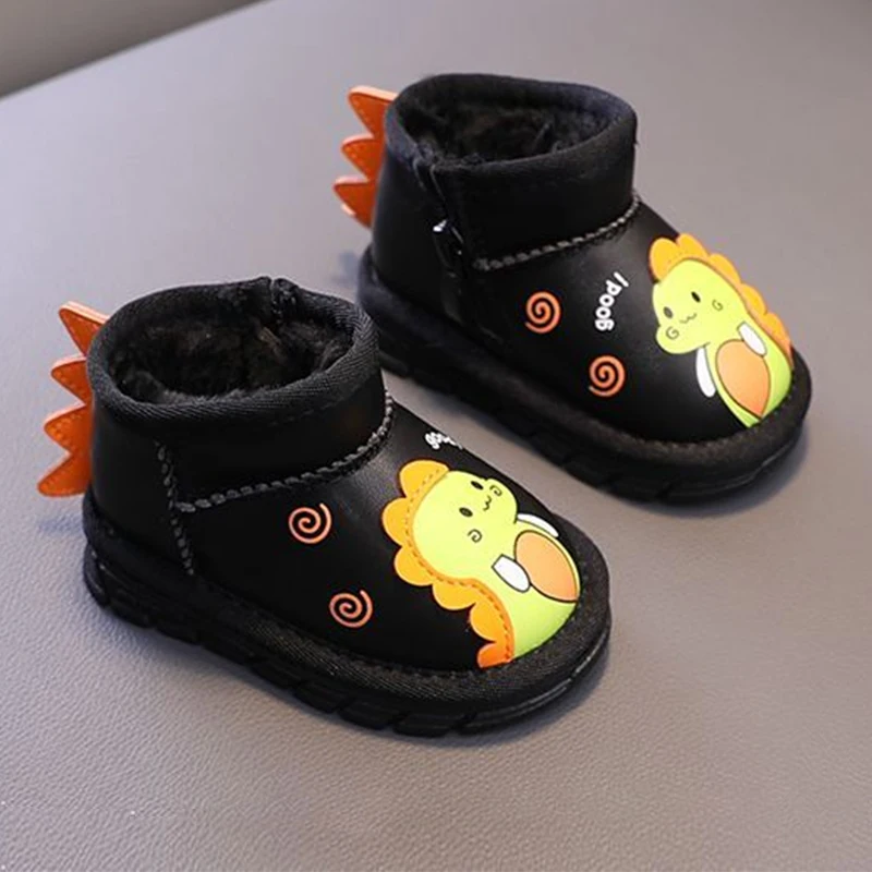 Cute Cartoon Dinosaur Baby Boys\' 2022 Snow Boots Children\'s Fashion Round Head Casual Non Slip Warm Winter Girls\' Short Boots