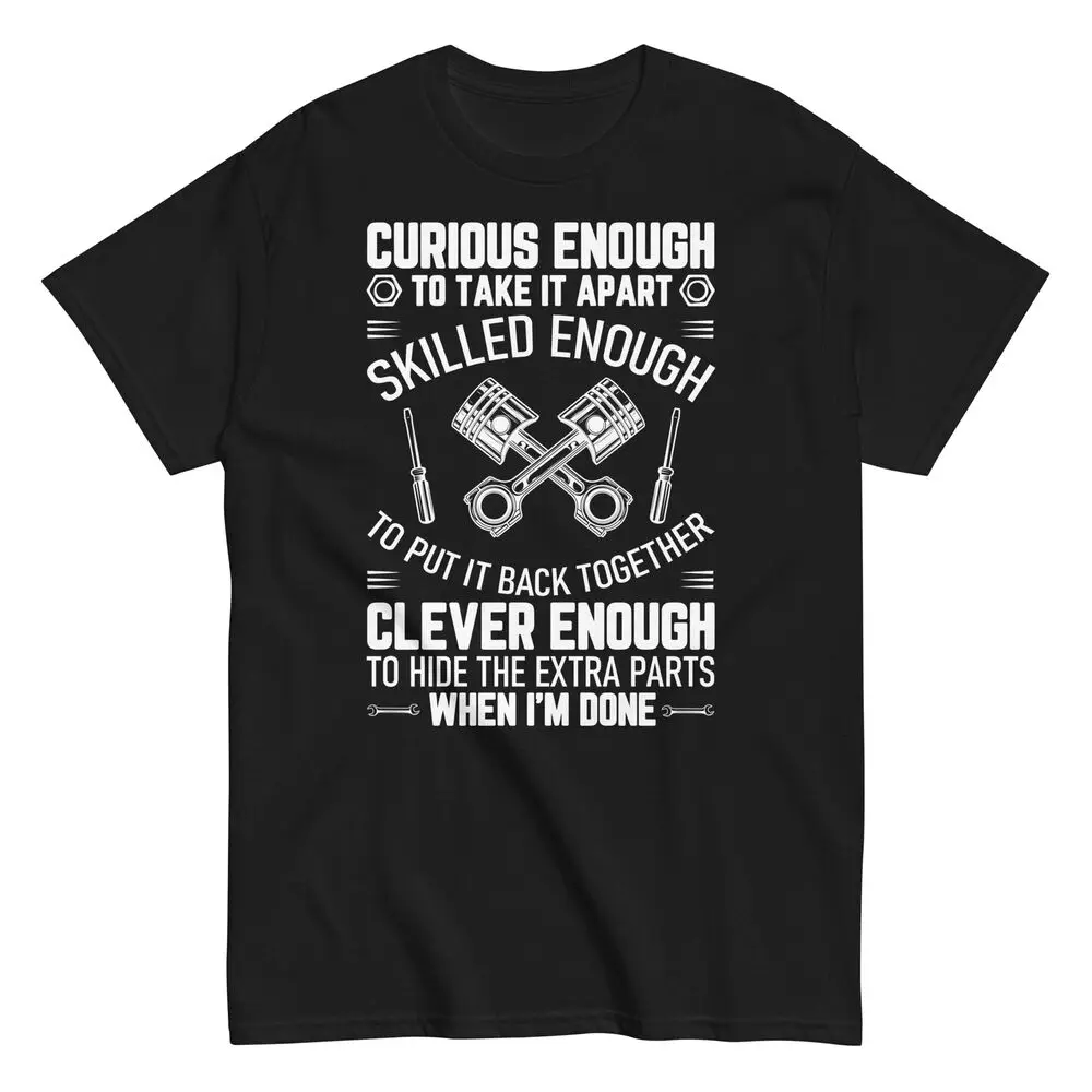 Mechanic Car Guy Funny Men's Cotton T-Shirt Curious Skilled Clever TeeAnime Pattern Y2K clothing high quality 100% cotton short