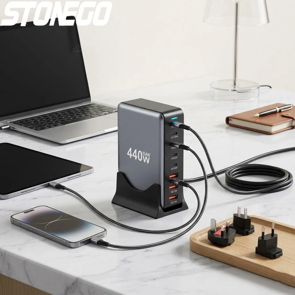 

Зарядная станция USB-C на 440 Вт с 8 портами, совместимая с двойным PD 100 Вт для MacBook Pro/Air, iPad, iPhone 16/15/14/13 Pro Max