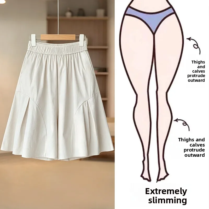 

Summer Unique Fashion Anti-Aging Casual Shorts Women plus Size 200 Pounds Loose Slimming Five-Quarter Wide Leg Pants Skirt