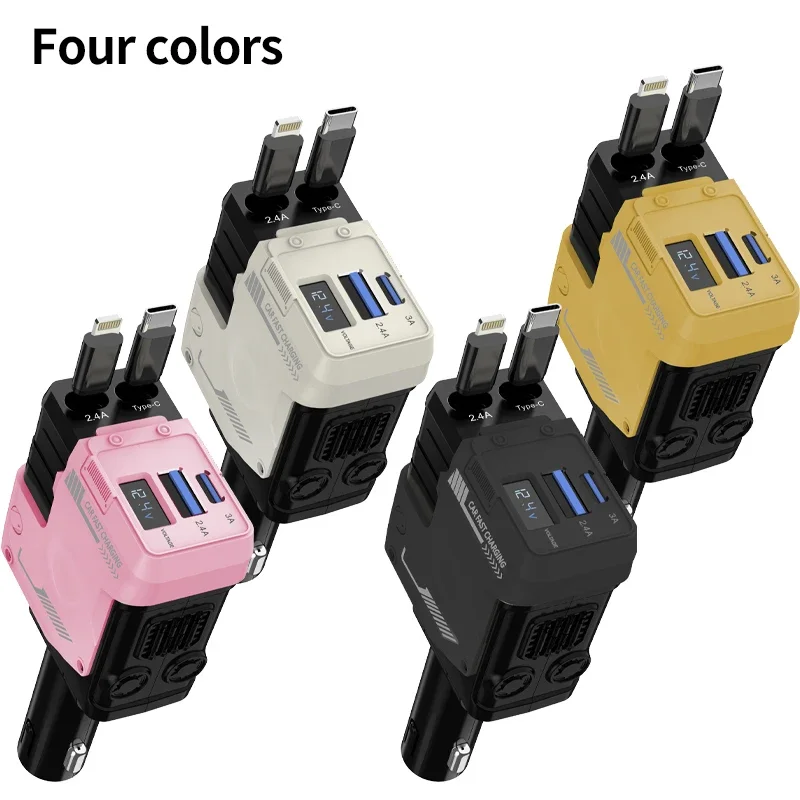 4 IN 1 Retractable Car Phone Charger USB Type C Cable Fast Charge Cord Cigarette Lighter Adapter D QC3.0 For Ios And Android