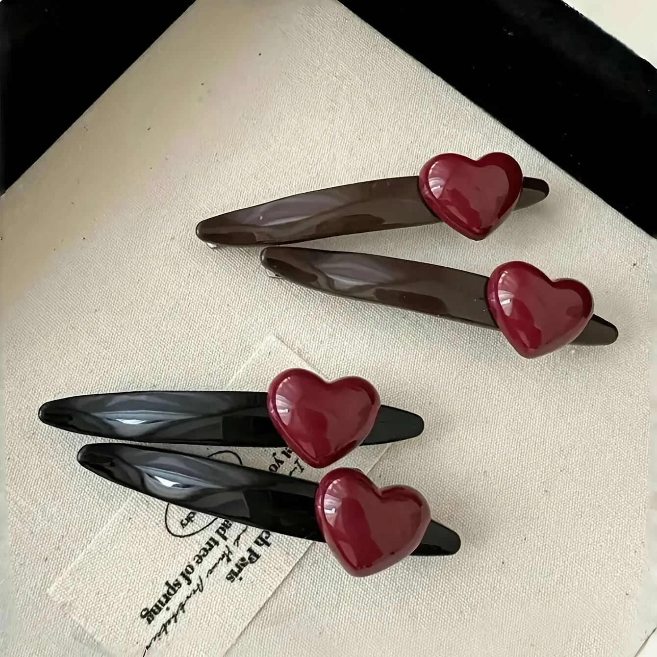 2pcs New Minimalist Fashion Vintage Chocolate Brown Heart-Shaped Hair Clips, French-Style