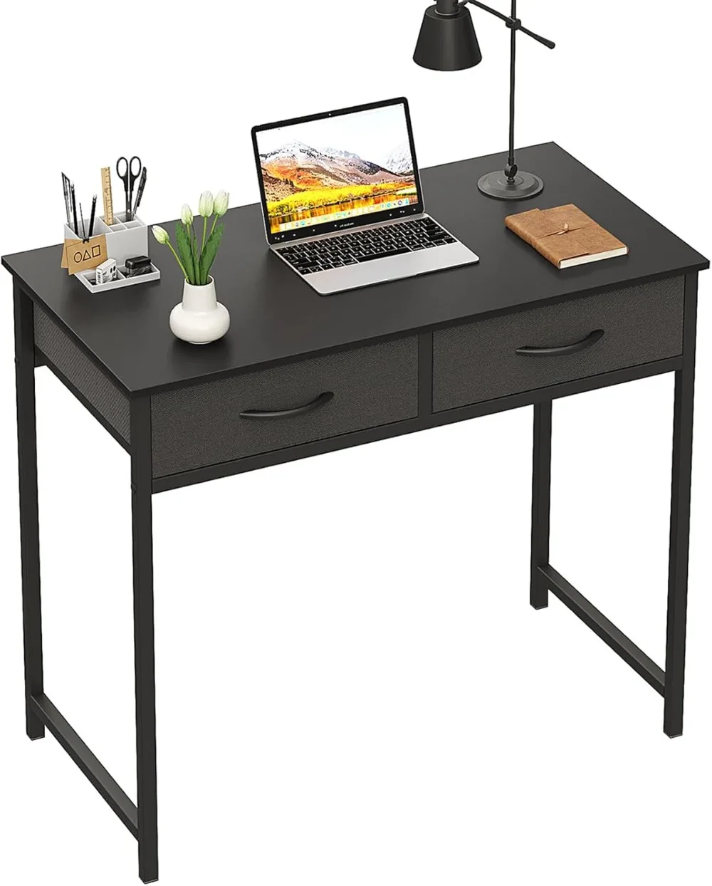 

WOHOMO Small Computer Desk with Drawers, 31.5 Inch Black Vanity Desk with Storage, Home Office Computer Desk for Small Spaces