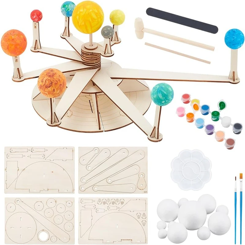 Modelo de sistema solar bola de espuma diy kit de modelo de planeta inclui 11 bolas de poliestireno em 6 tamanhos, 12 cores de tinta, pincel