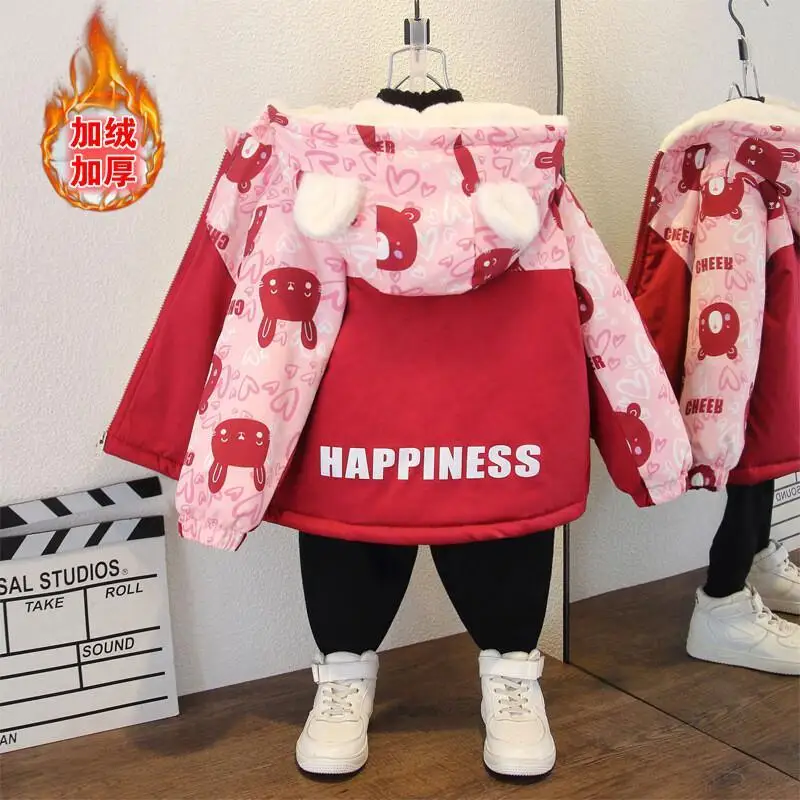 

Kawaii Casual Coat Set Fashion Children's Clothing Kids Girls Coats Winter Jackets for Girl Overalls Snowsuit Outerwear Jumpsuit