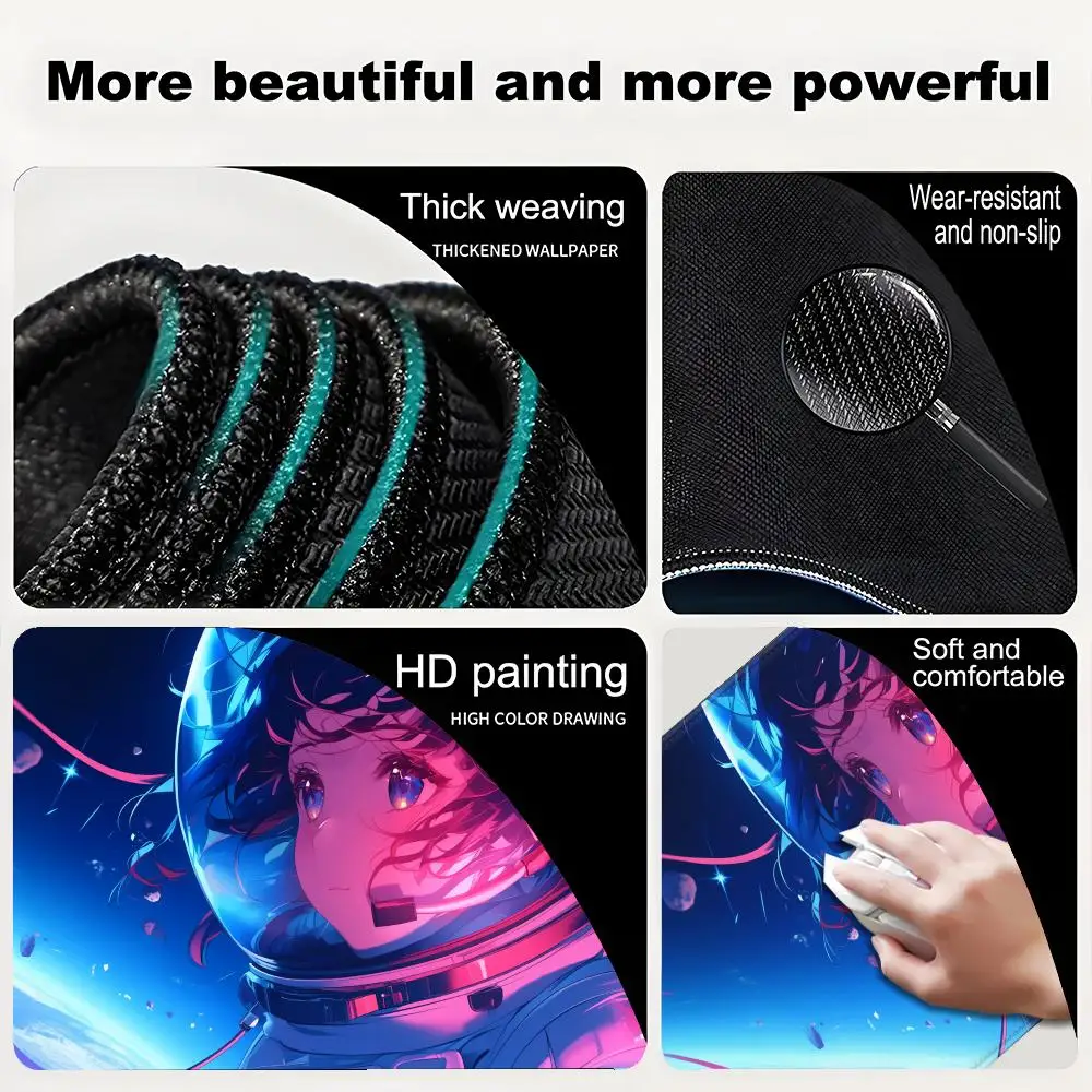 Astronaut Printing Black Pattern Keyboard Mat Rubber Non-slip Mousepad Pc Gaming Accessories Mouse Pad Office Carpet XL Mausepad