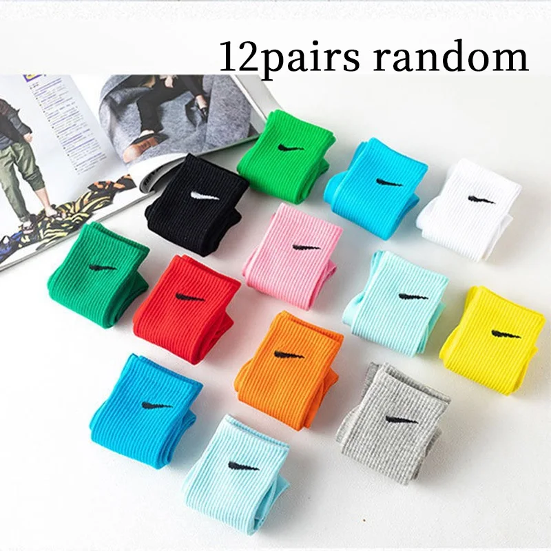 

12 pairs of fashionable and colorful four season mid length socks set for sports sweat absorbing men's women's daily casual use