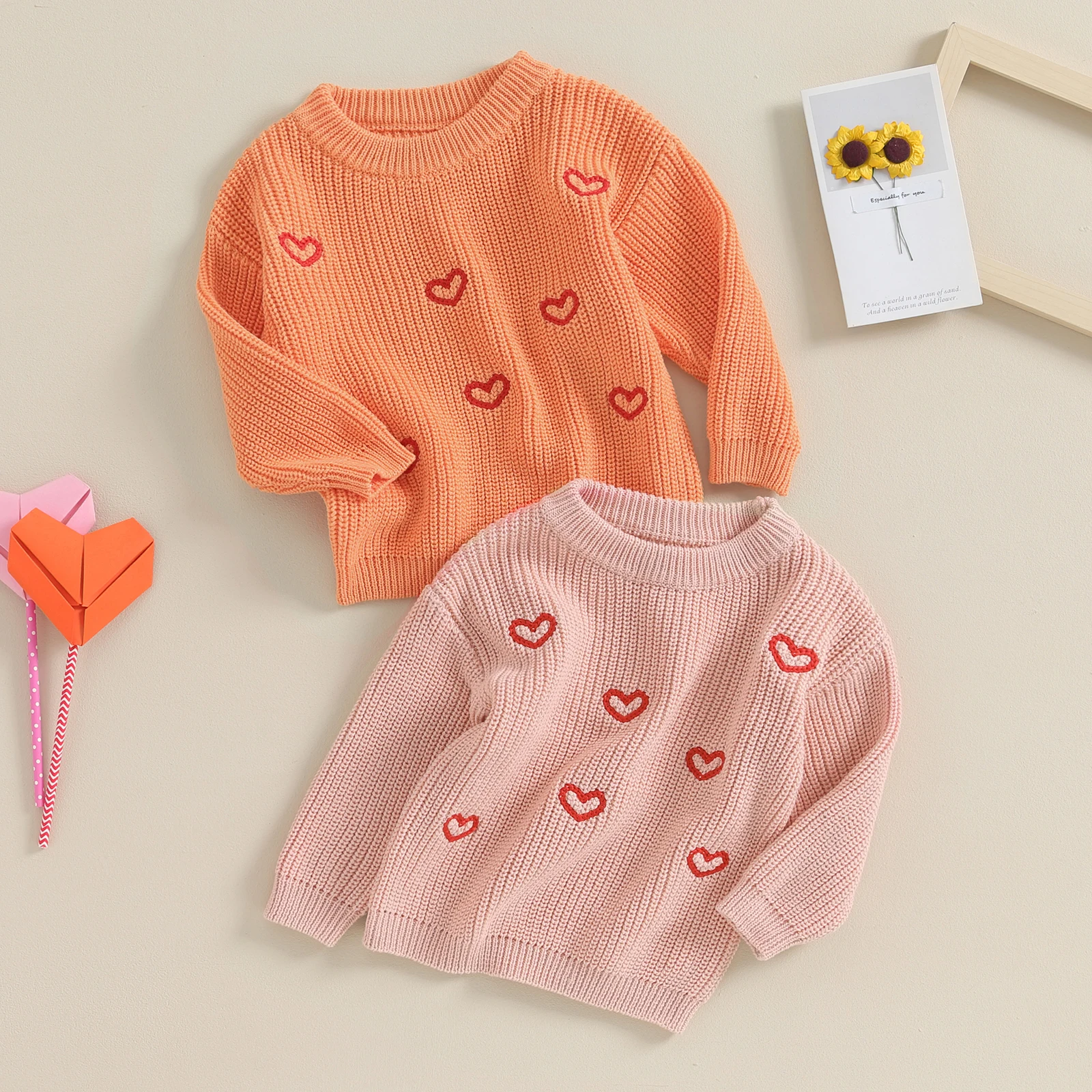 

Baby Winter Sweater Toddler Valentine s Day Crew Neck Long Sleeve Heart Pattern Knit Pullovers Tops Child Loose Fit Shirt