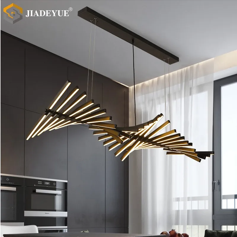 Lampu Gantung Restoran Nordik Modern Lampu Ruang Tamu LED Lampu Strip Kantor Bentuk Tulang Ikan Linier Minimalis 110V 220V Dapat Diredupkan