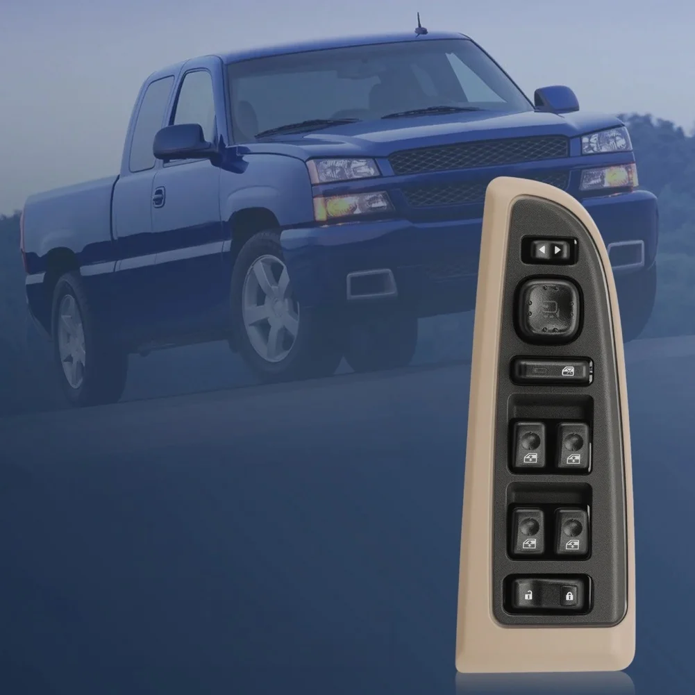 For GMC XL 1500 2003-2006 Compatible Power Window Switch & Tan Bezel 15883320 89045127 with Factory Harness Connection